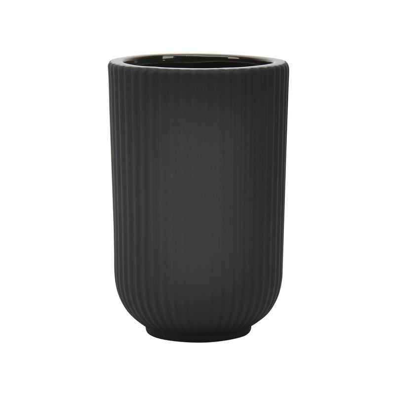 CER, 7"H RIDGED VASE, BLACK