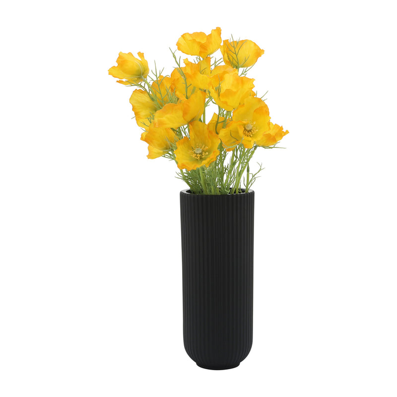 CER, 11"H RIDGED VASE, BLACK