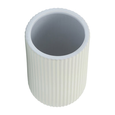 CER, 7"H RIDGED VASE, WHITE