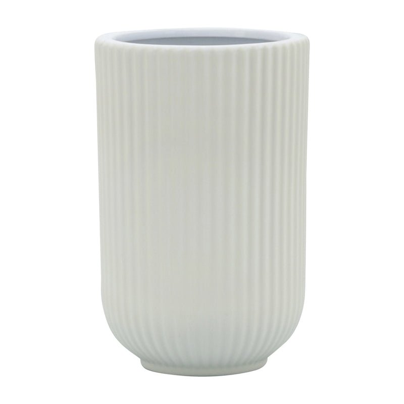 CER, 7"H RIDGED VASE, WHITE