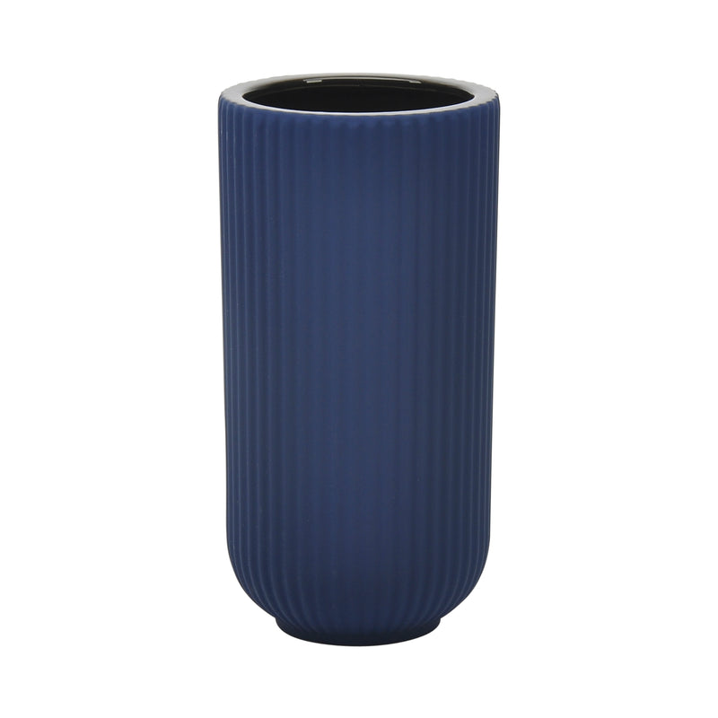 CER, 9"H RIDGED VASE, NAVY