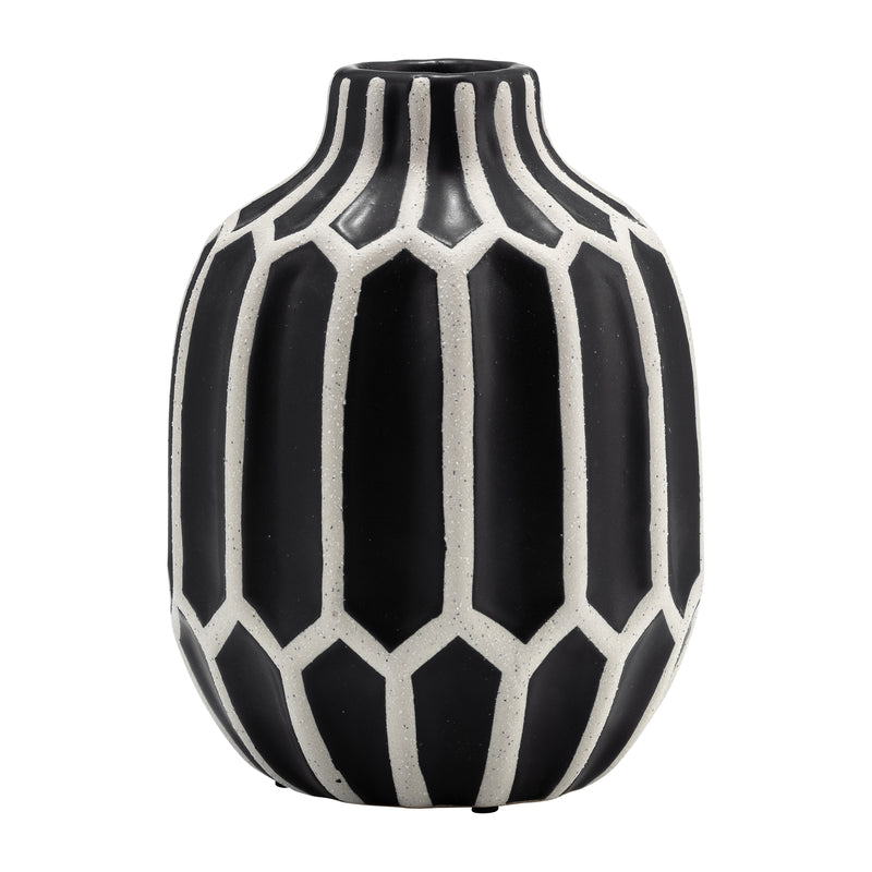 CER, 8" DECORATIVE VASE, BLACK/WHITE