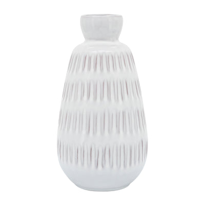 CER, 8"H DIMPLED VASE, WHITE