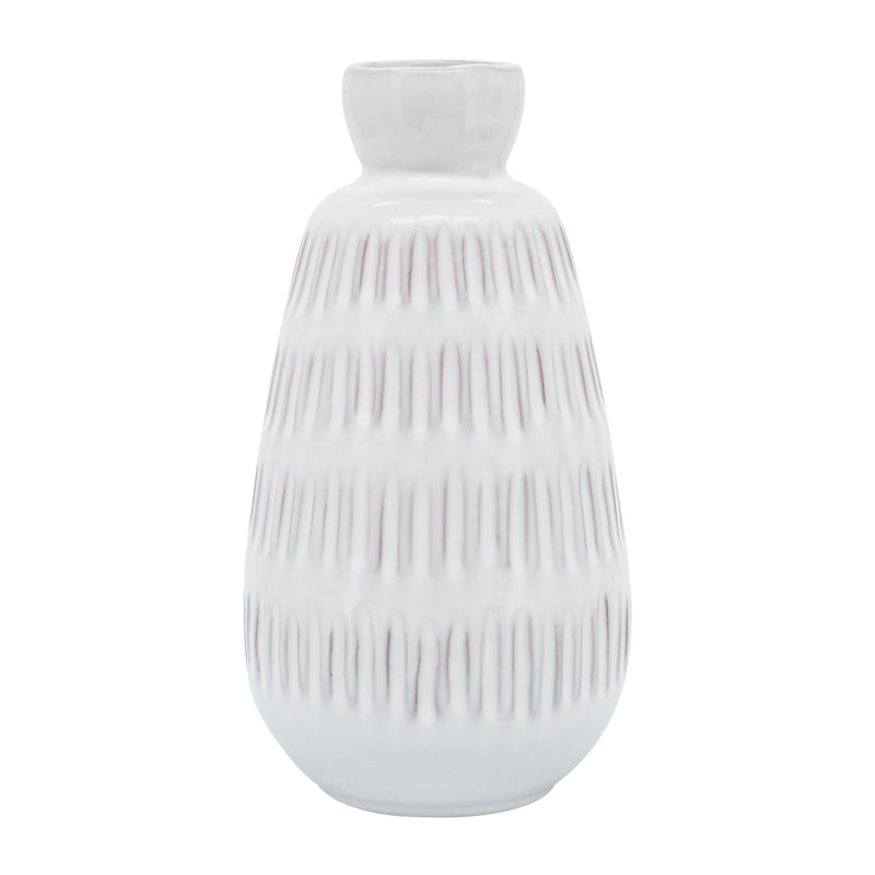 CER, 8"H DIMPLED VASE, WHITE