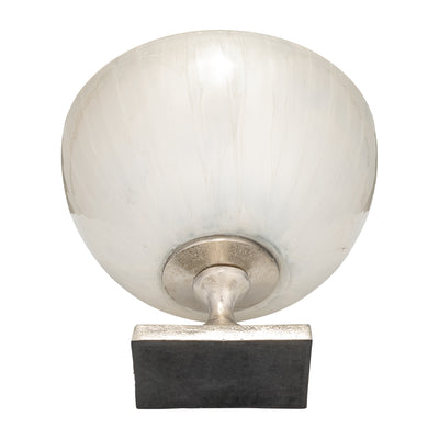 GLASS, 9" BOWL W/ METAL STAND, PEARL WHITE