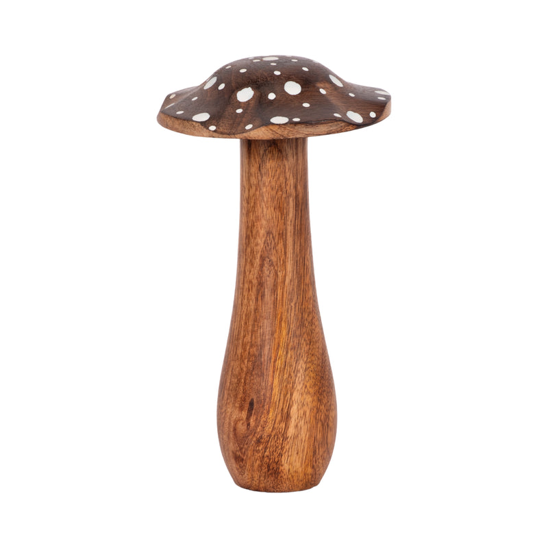 8" Wood Mushroom With White Dots, Brown