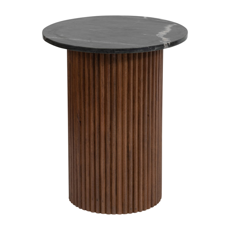 Wood/Marble, 22"H Reeded, Side Table, Brown/Black