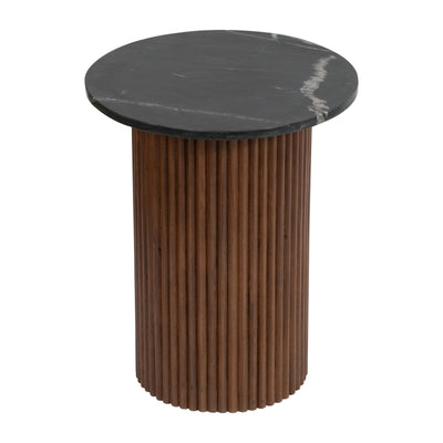 Wood/Marble, 22"H Reeded, Side Table, Brown/Black