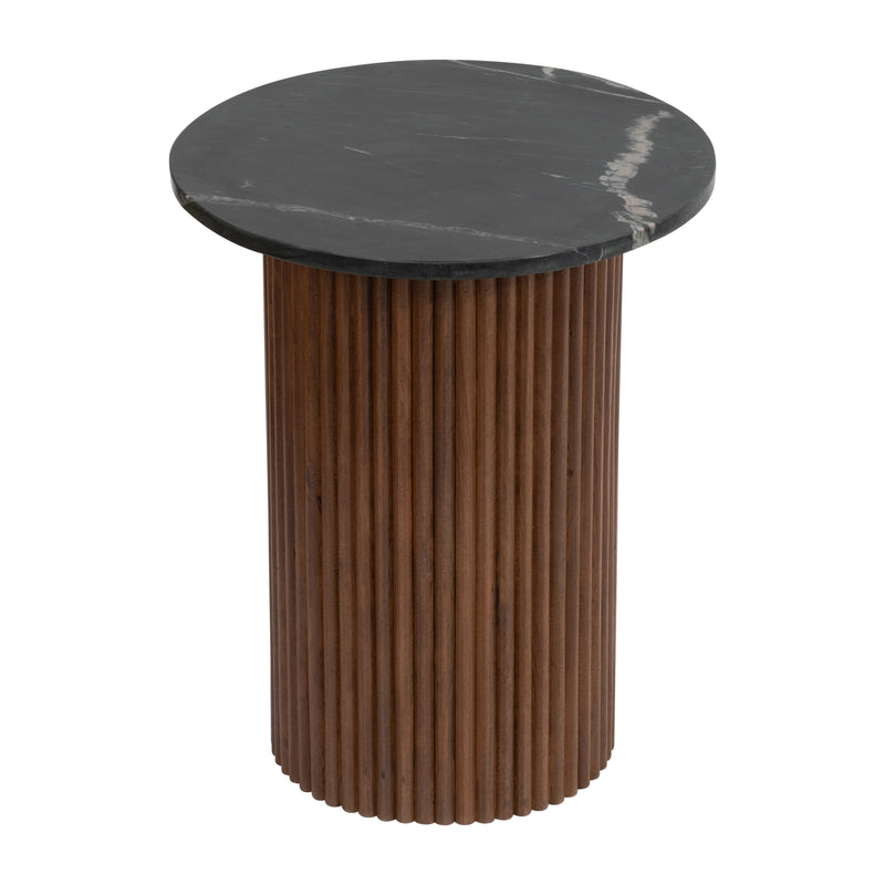 Wood/Marble, 22"H Reeded, Side Table, Brown/Black