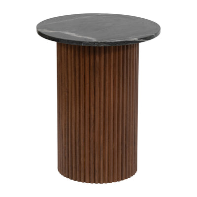 Wood/Marble, 22"H Reeded, Side Table, Brown/Black