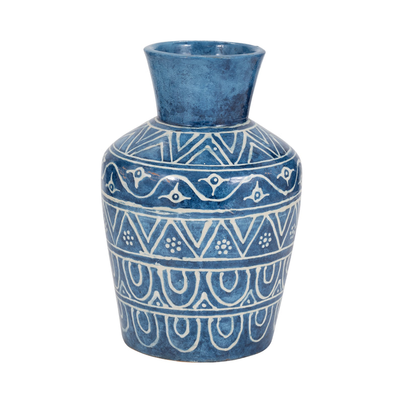 TERRACOTTA, 12"H VASE, BLUE