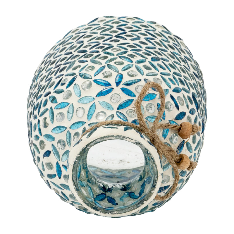 GLASS, 7"H MOSAIC VASE, BLUE