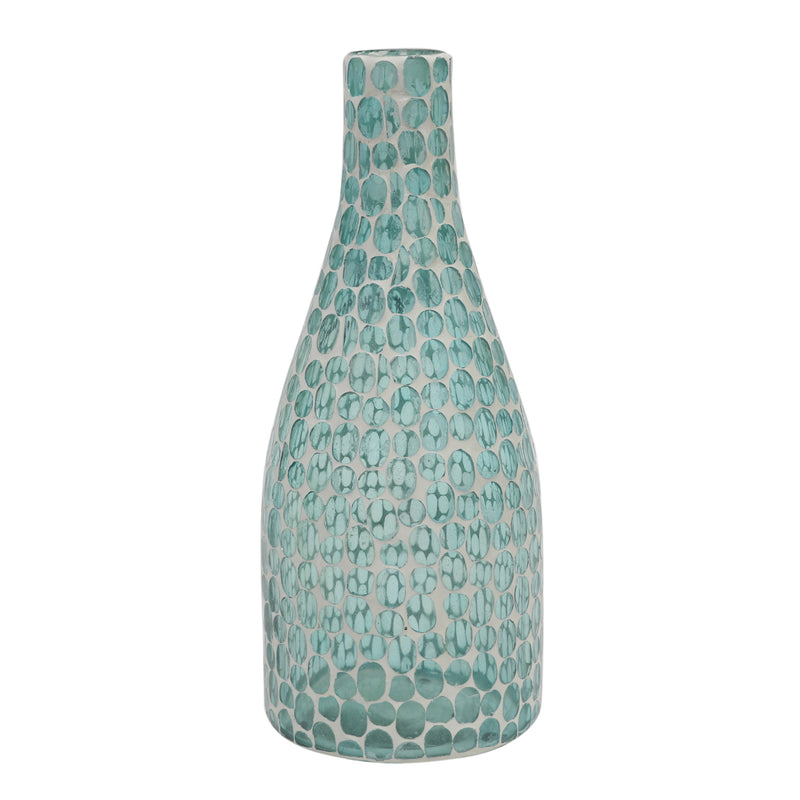 GLASS, 13"H MOSAIC VASE, BLUE