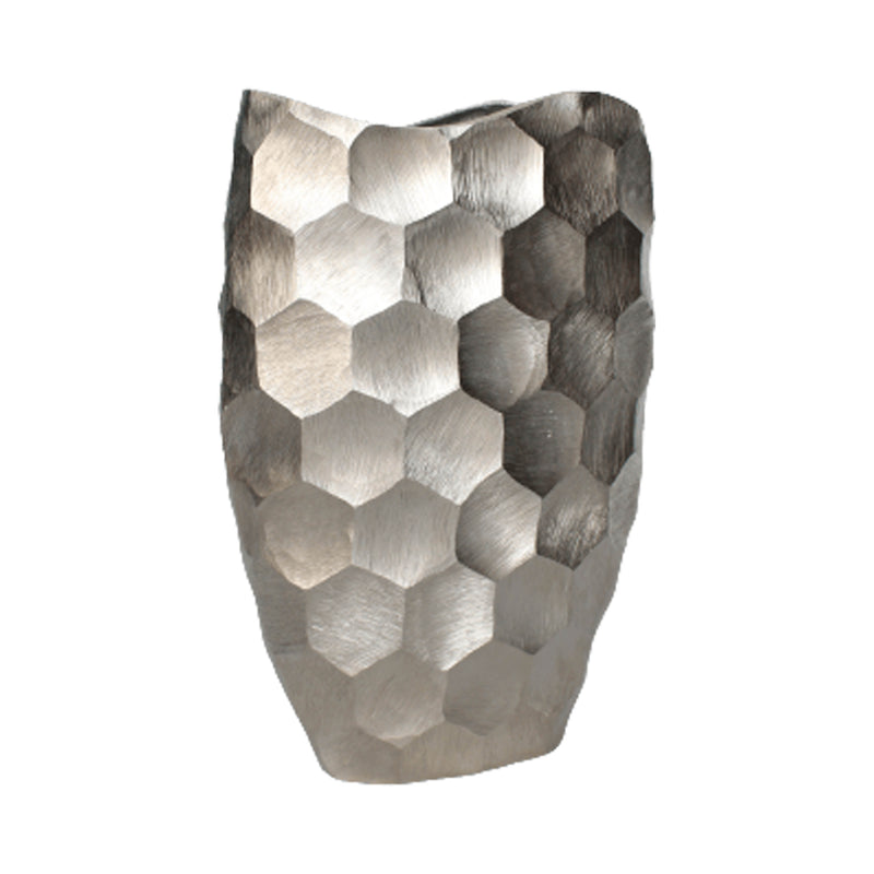 METAL, 20" HONEYCOMB VASE, SIVER