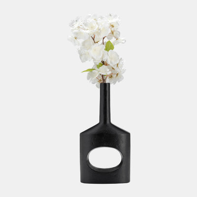 METAL,12"H, SMALL MODERN OPEN CUT OUT VASE,BLACK
