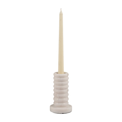 MARBLE,5"H,RIBBED TAPER CANDLE HOLDER ,WHITE