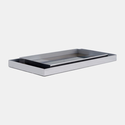 S/2 16/20"L, Metal/Glass Tray, Nickel/Multi