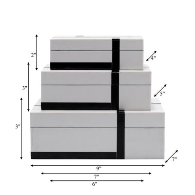 RESIN,S/3 6/7/9"BOLD LINES DESIGN REC BOXES,BLK/WH