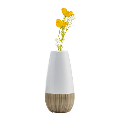 CER, 9"H 2-TONE VASE, CREME/WHITE