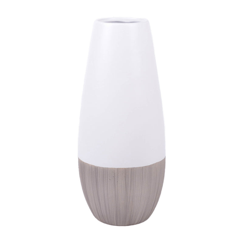 CER, 17"H 2-TONE VASE, CREME/WHITE