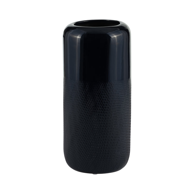 CER, 12"H GROOVED VASE, NAVY BLUE