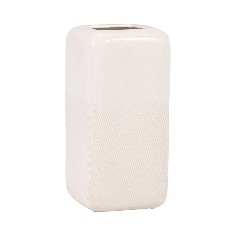 CER, 12" SQUARED GROOVED VASE, IVORY