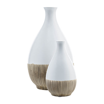 CER, 7"H 2-TONE TEARDROP VASE, CREME/WHT