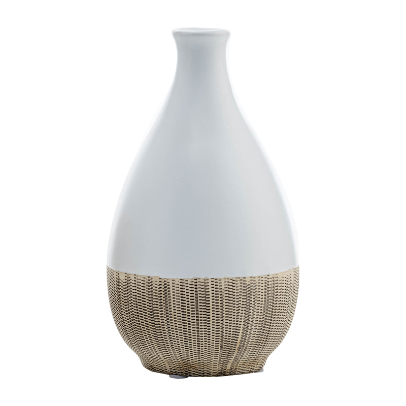 CER, 7"H 2-TONE TEARDROP VASE, CREME/WHT