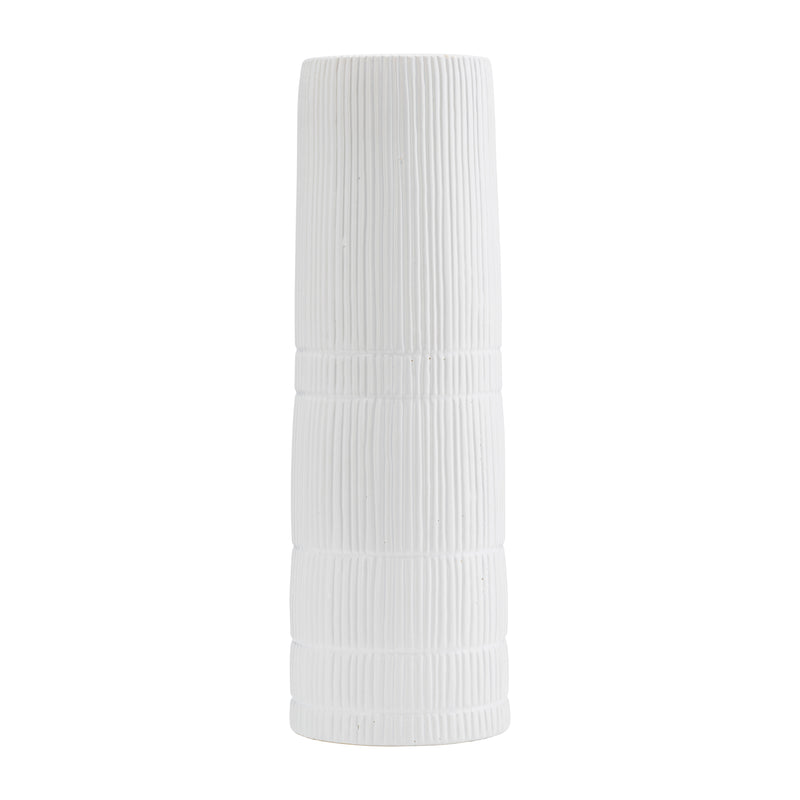 CER, 18"H LINED CYLINDER VASE, WHITE