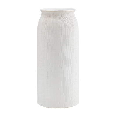 CER, 16"H RIDGED VASE, WHITE