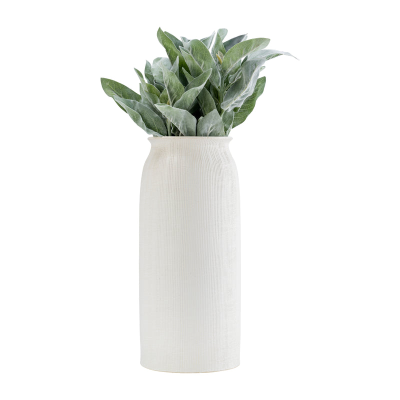 CER, 16"H RIDGED VASE, WHITE