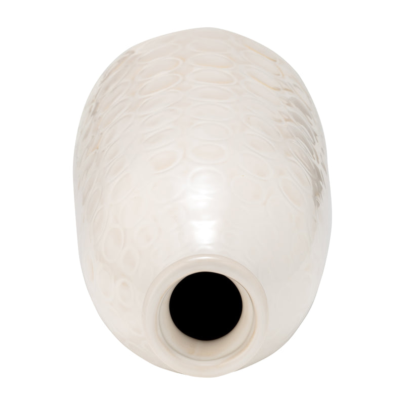 CER, 12" CIRCLES VASE, BEIGE