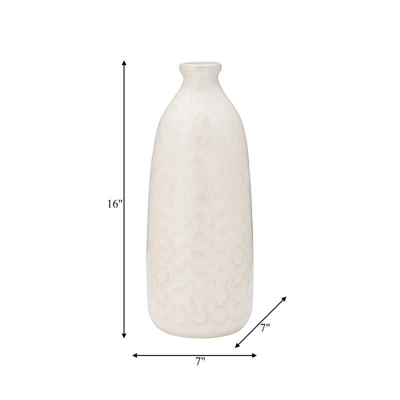 CER, 16" CIRCLES VASE, BEIGE