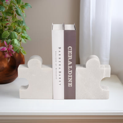 Marble, S/2 5" Puzzle Piece Bookends, White