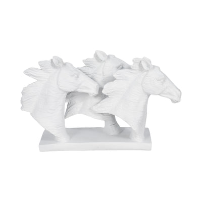 16" Horse Heads Sculpture Rough Texture, White