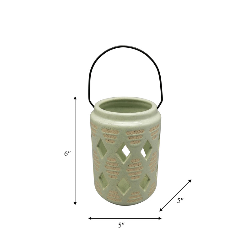 CER, 6"H DIAMOND CUT OUT LANTERN, CUCUMBER