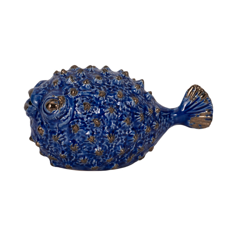 BLUE CERAMIC PUFFER FISH 10"