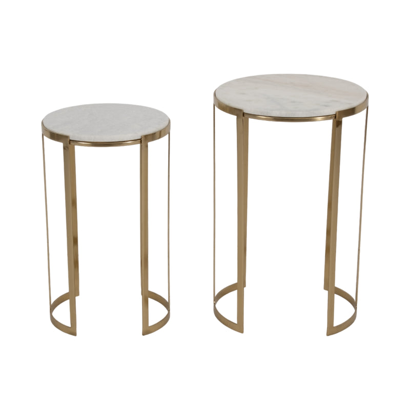 S/2 20/22" Morwar Marble Top Accent Tables, White/