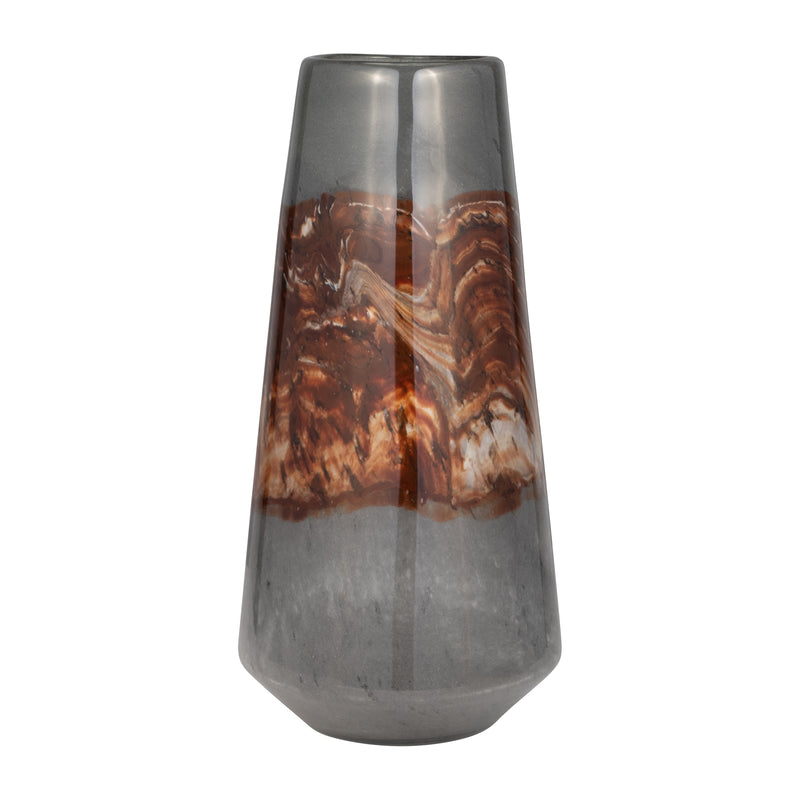 GLASS, 17" VASE GREY/BROWN