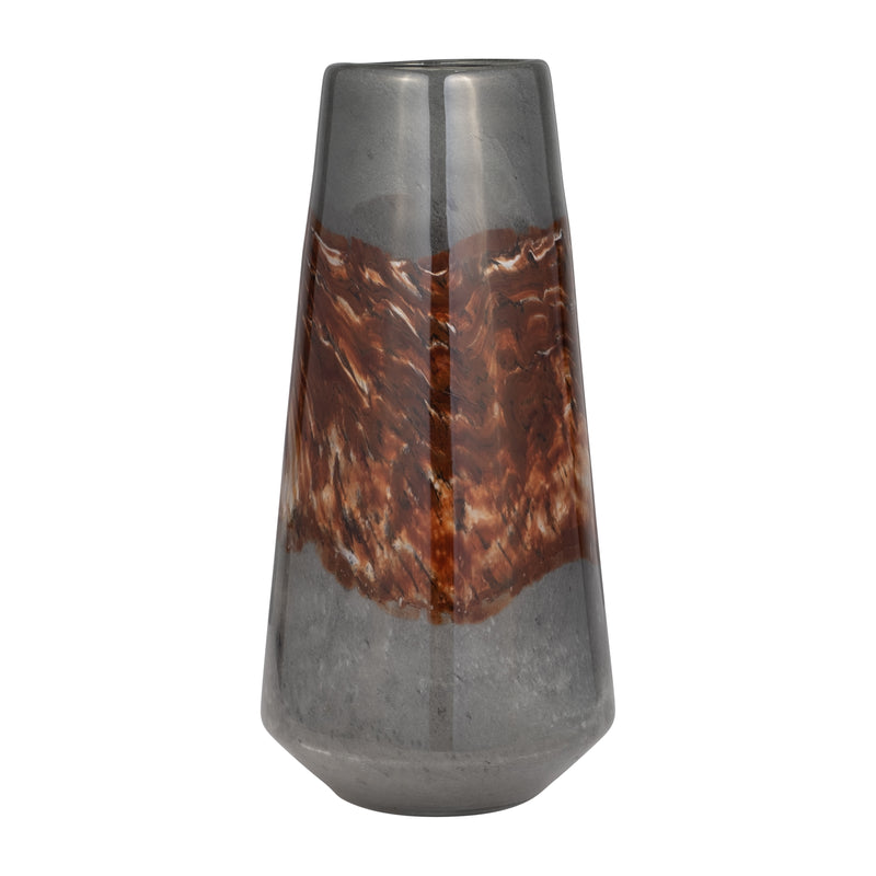 GLASS, 17" VASE GREY/BROWN