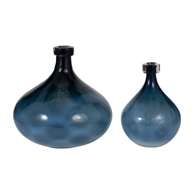 GLASS, 11" DIMPLE VASE BLUE