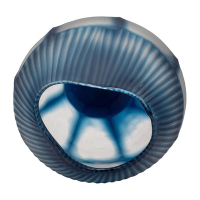 GLASS, 9" CARVED BOWL BLUE