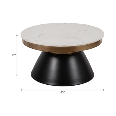 17" MARBLE TOP ROUND COFFEE TABLE, BLACK & GOLD