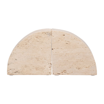 TRAVERTINE, S/2 5" HALF DOME BOOKENDS, TAN