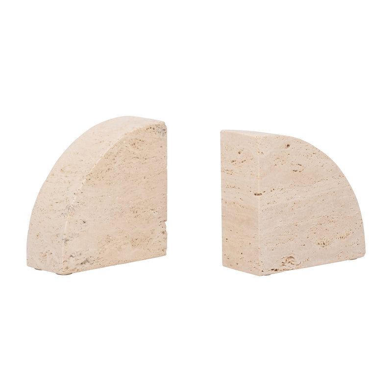 TRAVERTINE, S/2 5" HALF DOME BOOKENDS, TAN