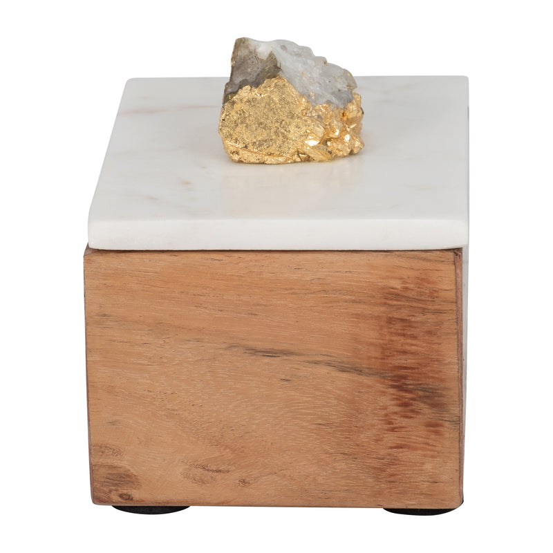 MARBLE, 7" CLEAR AGATE CLUSTER & WOOD BASE BOX, NA