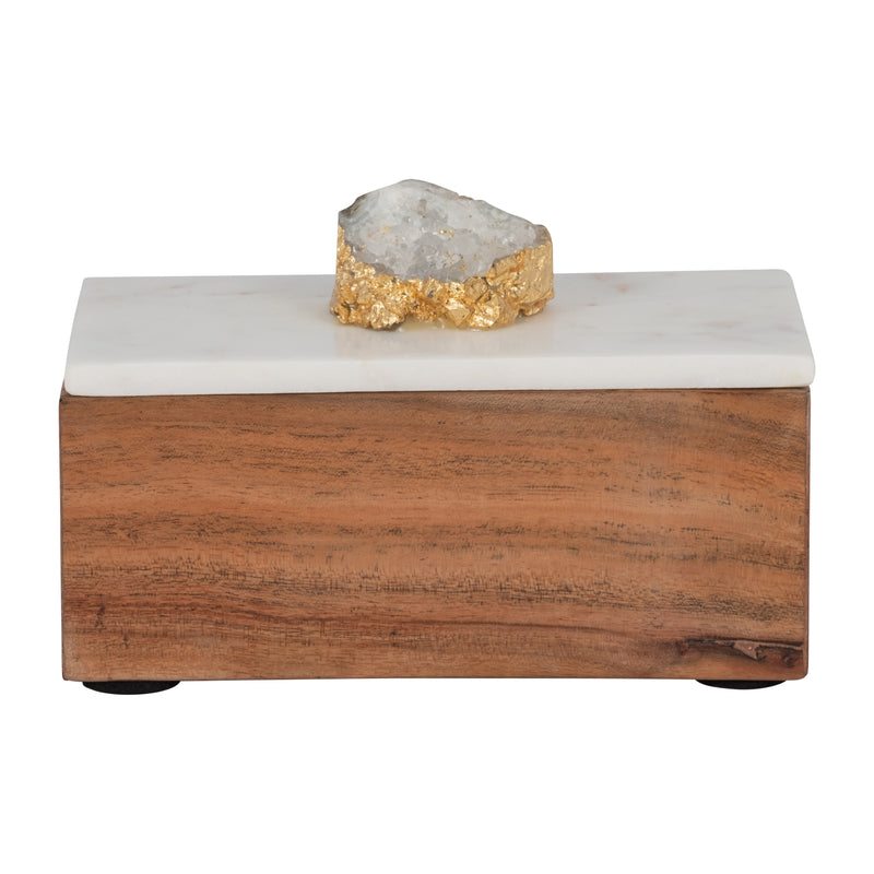 MARBLE, 7" CLEAR AGATE CLUSTER & WOOD BASE BOX, NA