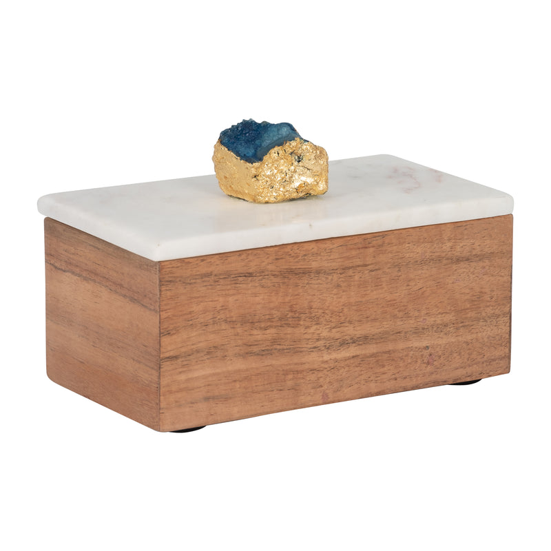 MARBLE, 7" BLUE AGATE CLUSTER & WOOD BASE BOX, NAT