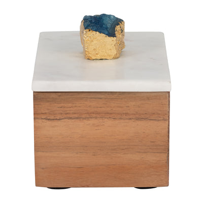 MARBLE, 7" BLUE AGATE CLUSTER & WOOD BASE BOX, NAT