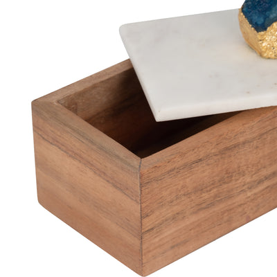 MARBLE, 7" BLUE AGATE CLUSTER & WOOD BASE BOX, NAT